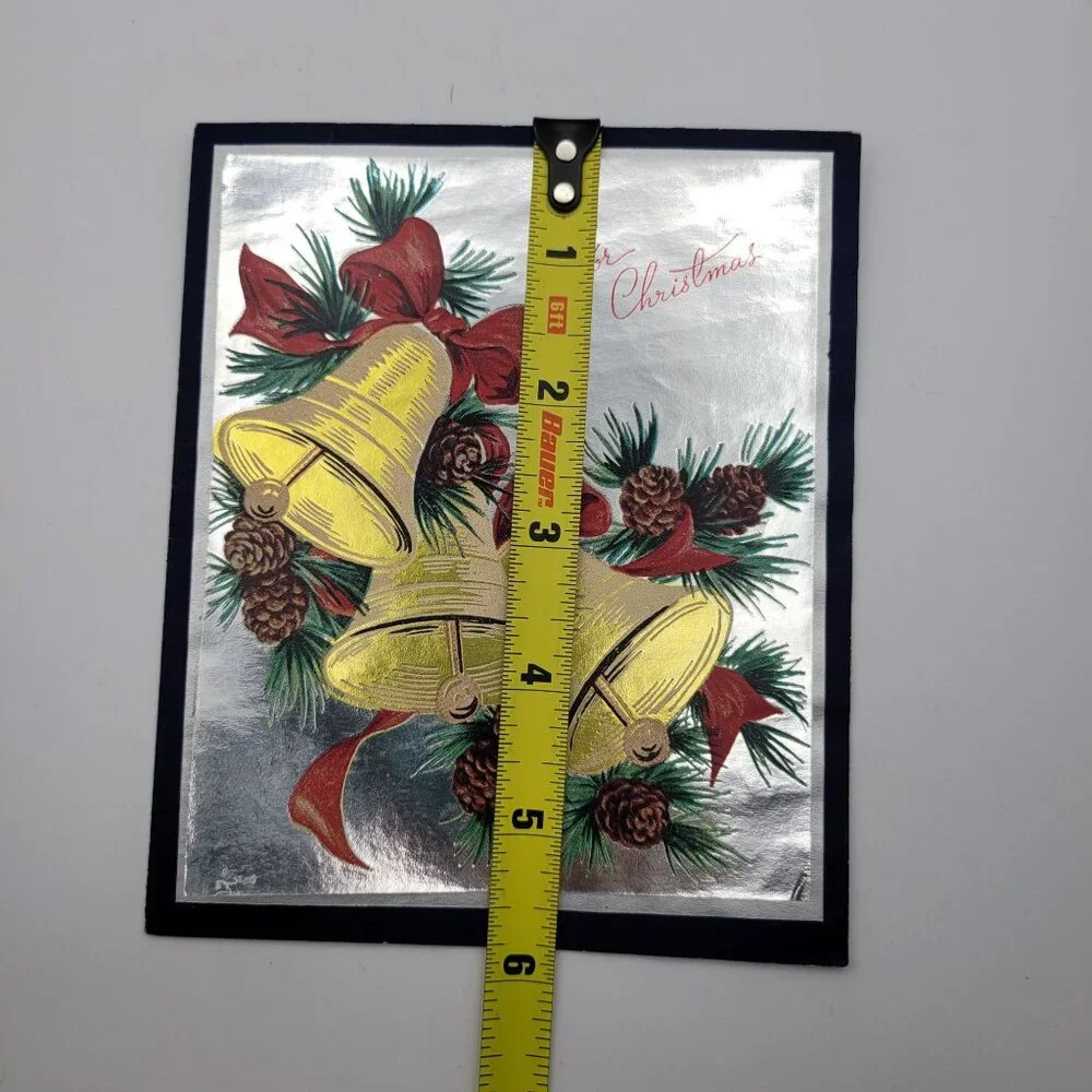 Vintage Christmas Bells Pine Cones Greeting Card Collectible Holiday Decor‎